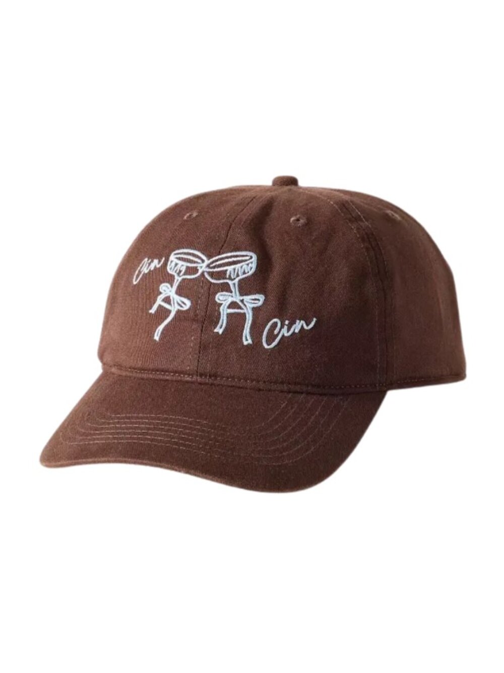 Anthropologie Brown Champagne Embroidered "Cin Cin" Baseball Dad Cap